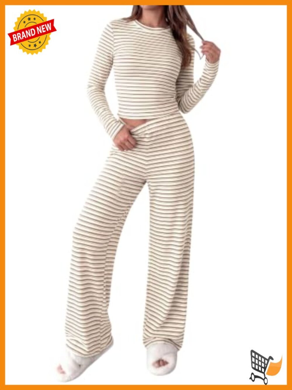 Striped Knit Lounge Set Two Piece Cropped Top Wide Leg Pants
